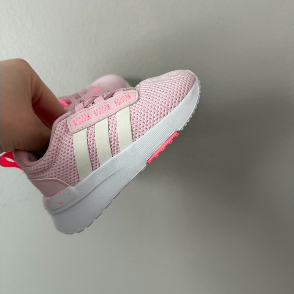 adidas Kids Pink and White Mesh Sneakers with Neon Accent